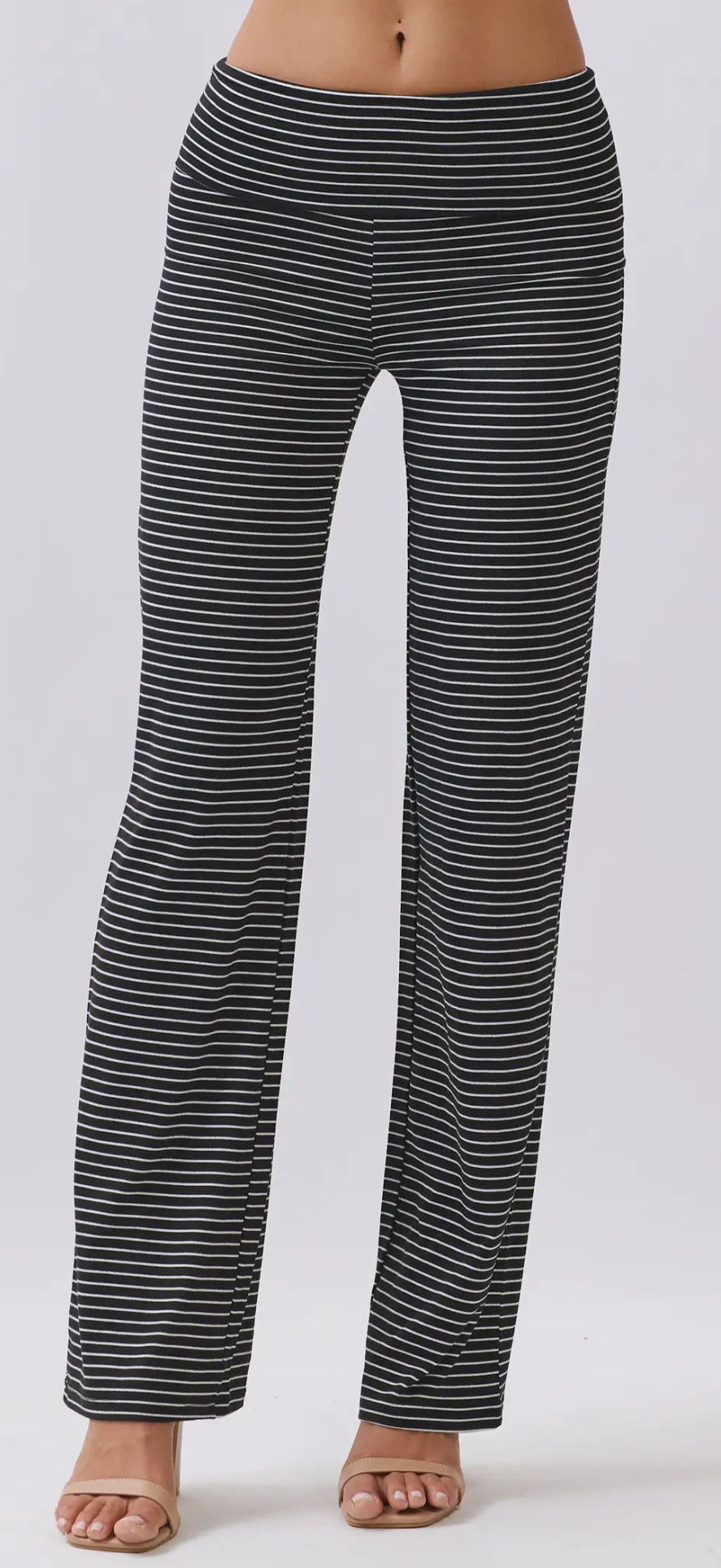 Striped Straight Leg Pants With Fold Over Waist